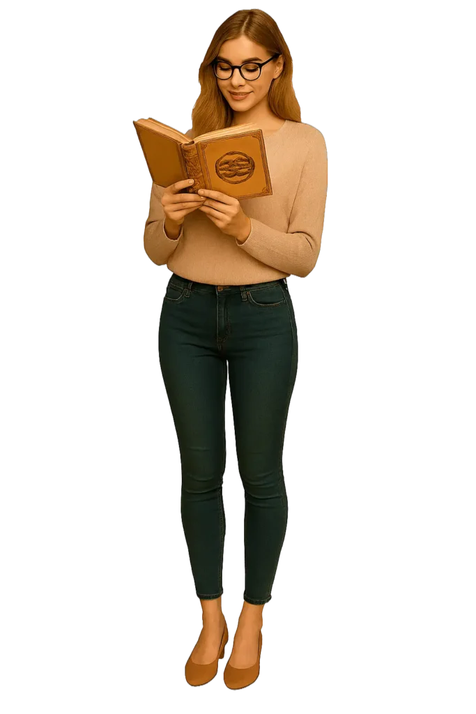 Chica de pie leyendo