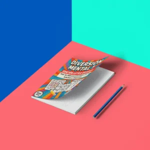 Libro de actividades diversión mental 1 sobre mesa con lápiz.